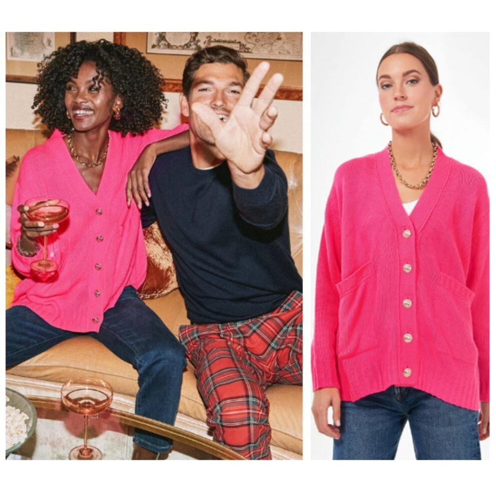 Pomander Place Hot Pink V‑Neck Button Cardigan